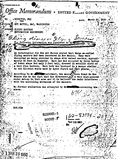 FBI曝光1950年神秘备忘录 或证明新墨西哥州确有飞碟坠毁