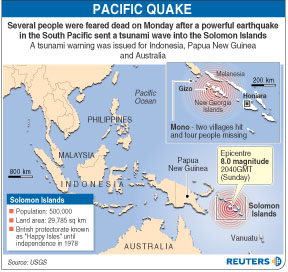 所罗门群岛8级地震引发海啸 两村被淹12亡