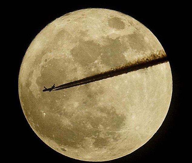 飞机将圆月一分为二 全球“超级月亮”美图（图）