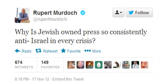 默多克推特发文支持以色列 质疑美国媒体报道存偏见