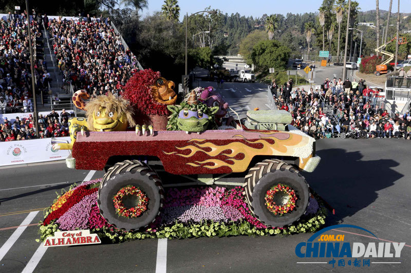美国加州举行玫瑰花车大游行 “梦想成真”创意无穷