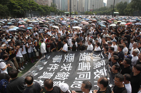 Mourners on the march in Hong Kong