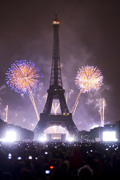 Eiffel Tower illuminated for the Bastille Day