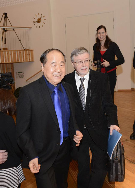 Nobel Literature winner Mo Yan speaks at Stockholm University