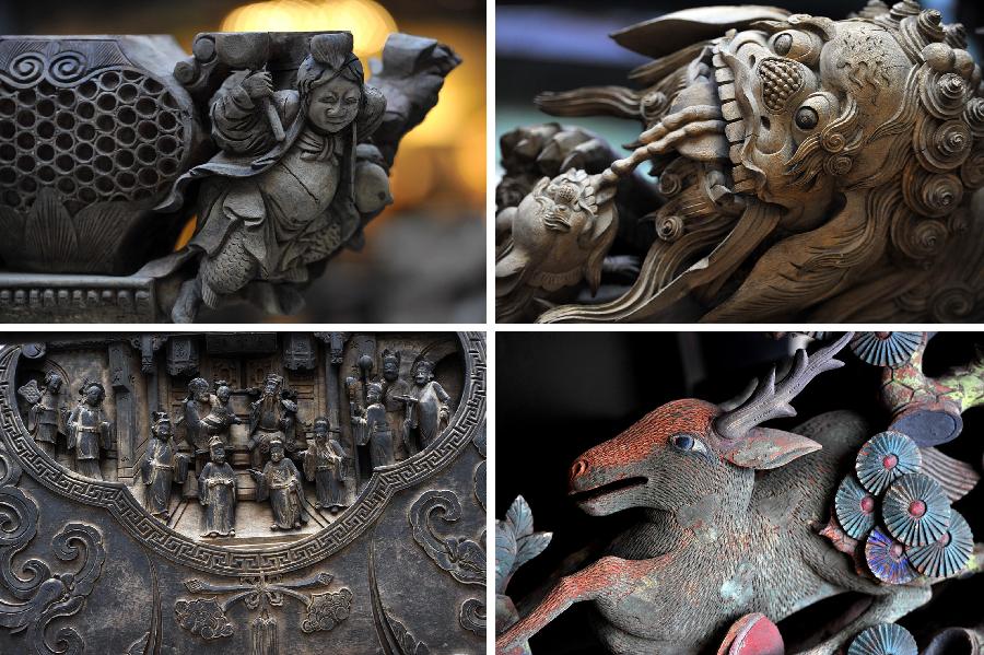 Exhibition of ancient Chinese architectural woodcarving components kicks off in Jinan