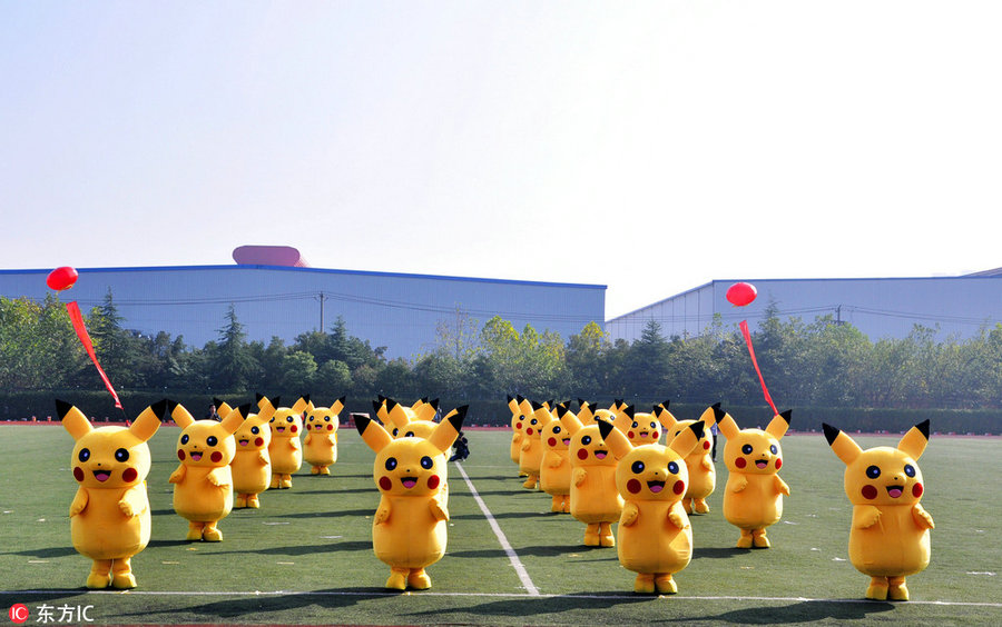 Cute Pikachu delights at sports game