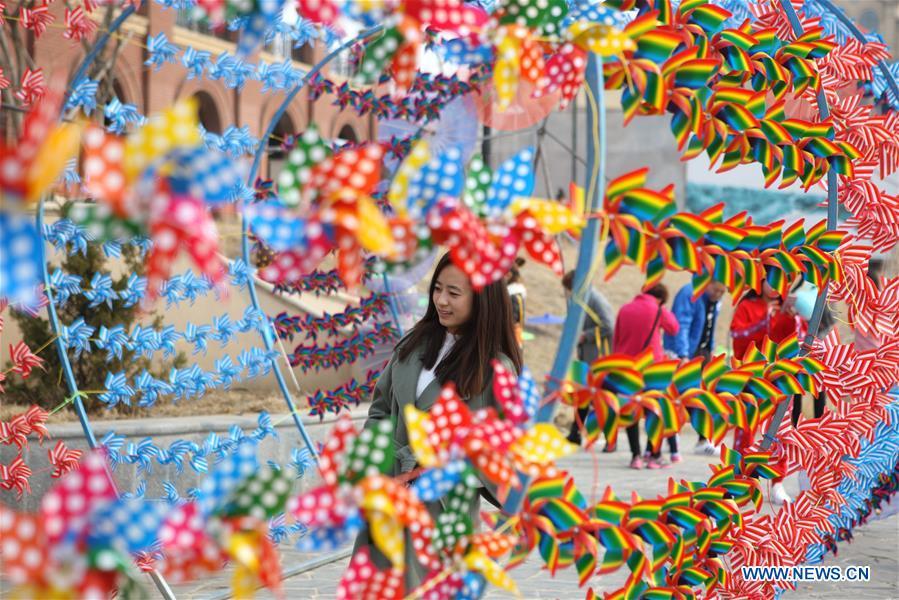 People view pinwheel decoration in NE China's Liaoning