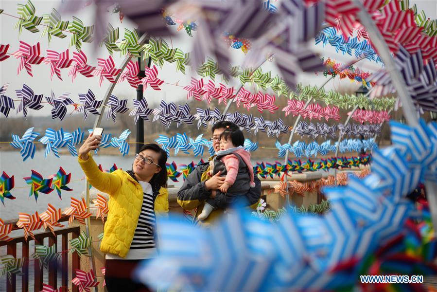 People view pinwheel decoration in NE China's Liaoning