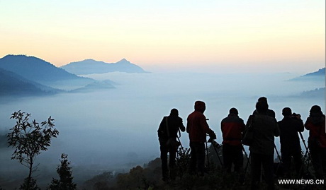 Cloud scenery after rainfall at Huangshan Mountain