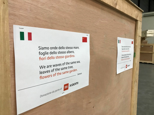 Xiaomi donates masks to Italy in hour of need