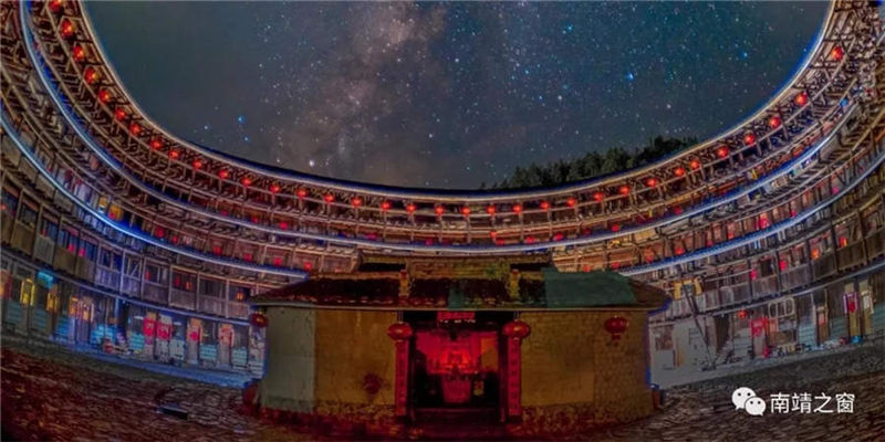 Beautiful starry skies above earthen buildings