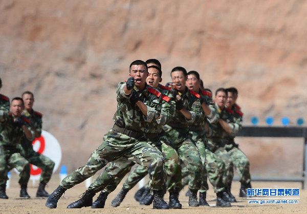 Enlisted officers in Gansu doing the military training