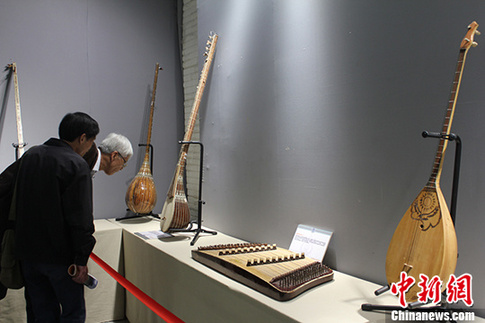 Xinjiang music instruments exhibited in Lanzhou