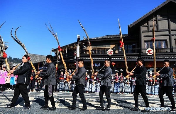 Miao people celebrate Jiyou Festival in SW China's Guizhou