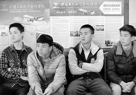 Prospective aviation students await physical examination in Guiyang