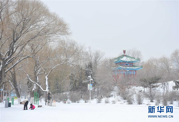 Hohhot blanketed with heavy snowfall