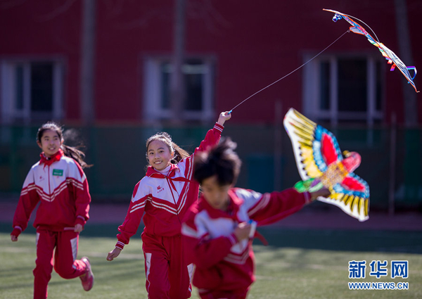 Inner Mongolia primary school kite flying activity for spring