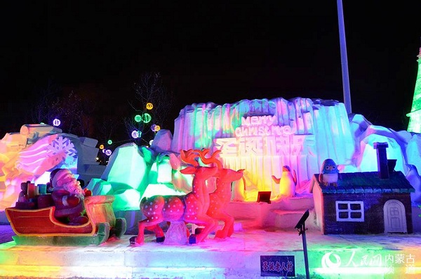 Ice sculptures brighten winter night in Arxan