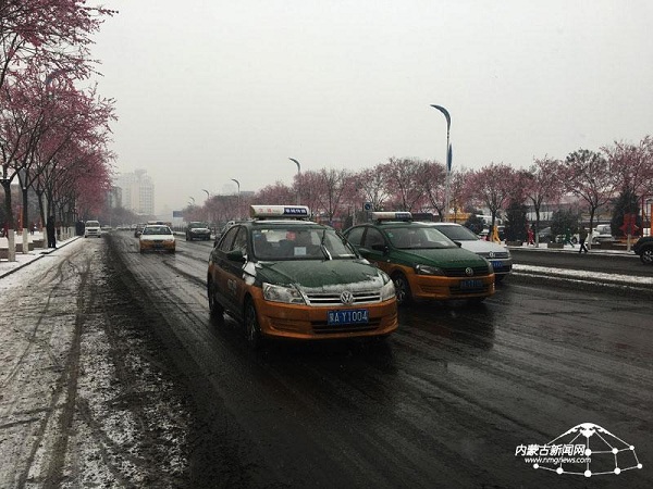 Snowfall causes traffic disruption in Hohhot