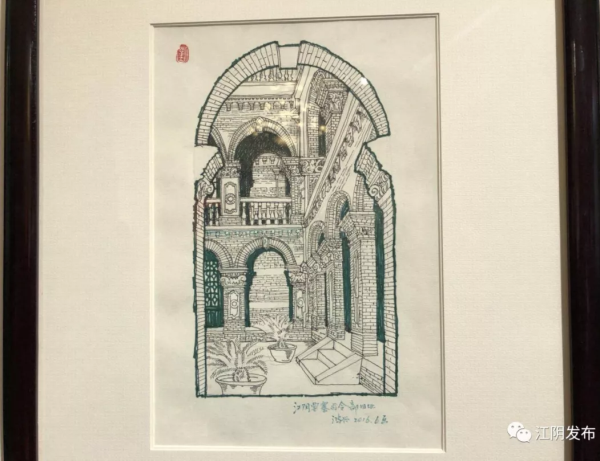 Hand-painted postcards depict historical buildings in Jiangyin