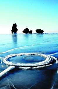 Rare round 'ice plates' appear in Liaodong Bay
