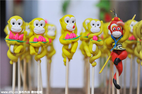 Vivid dough sculptures welcome Year of the Monkey