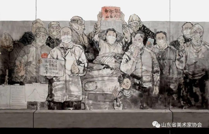 Shandong artists honor front-line medics with paintings