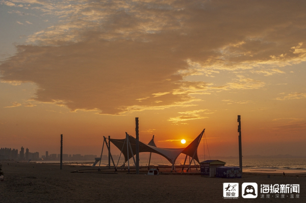 Sunset view at Golden Beach scenic area in Yantai
