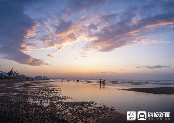 Sunset view at Golden Beach scenic area in Yantai