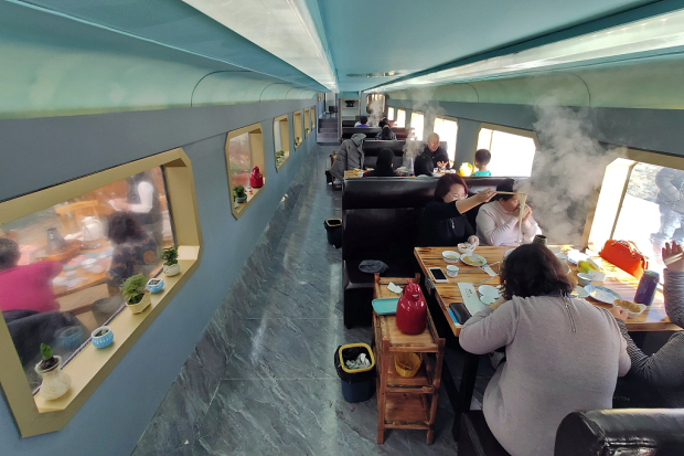 Enjoy hotpot in a decommissioned train carriage