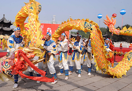 This river dance features dragons