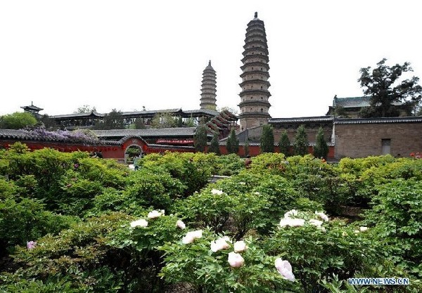 Twin pagodas at Yongzuo Temple in China's Taiyuan