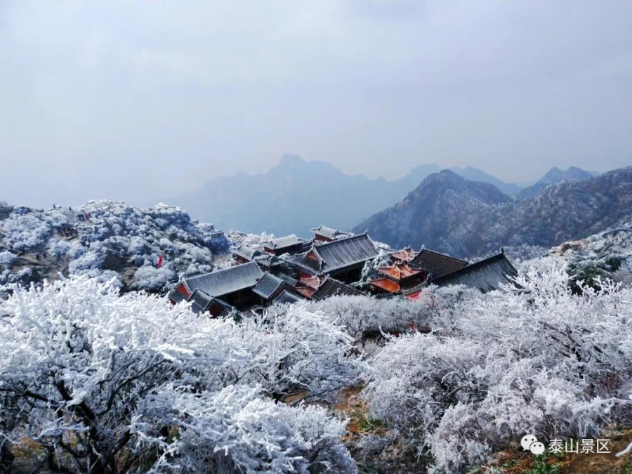 Frozen rime turns Mount Tai into fairyland
