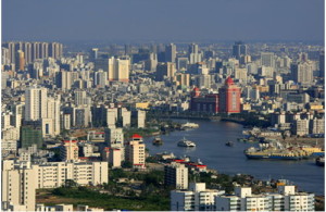 A bird's-eye view of the coastal city Haikou