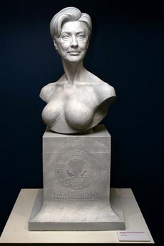 The sculpture 'The Presidential Bust of Hillary Rodham Clinton: the First Woman President of the United States of America' sits on display at the Museum of Sex in New York August 9, 2006. Artist Daniel Edwards claims to have been inspired to make the piece after actress Sharon Stone said Clinton could never be president because she is a sexual being