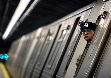 A conductor on the New York City subway. Two self-professed "infrastructure nerds" have set a new record after riding the entire NYC subway system non-stop in just over 24 hours.[AFP]