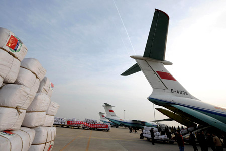 Emergency aid materials transported to cold Mongolia