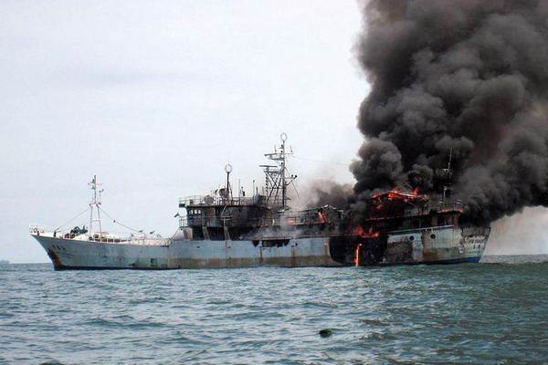 Taiwanese fishing boat catches fire in Malacca Straits