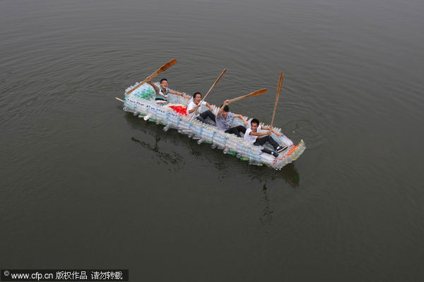 Plastic bottle boat makes maiden voyage