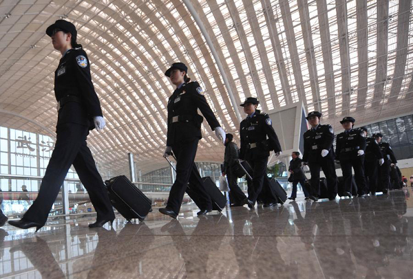 Policewomen undertake security duties on railway