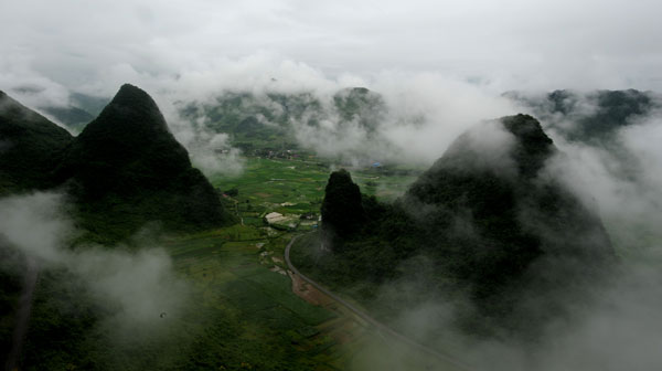 Mountains covered in clouds in Guangxi