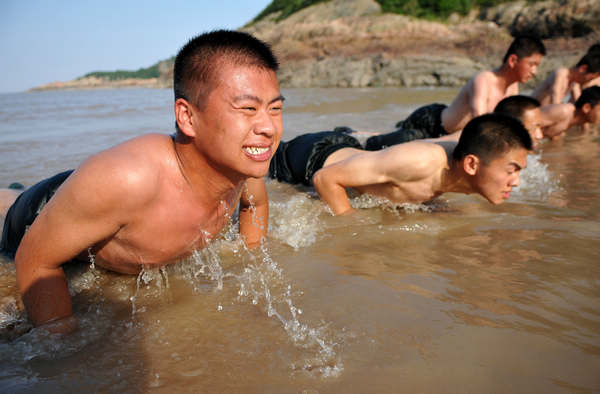 Beach workout for border soldiers