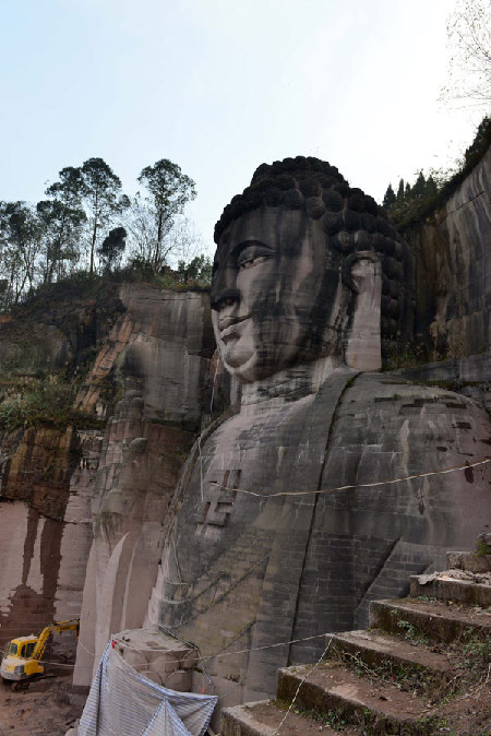 Giant Buddha carved into stone