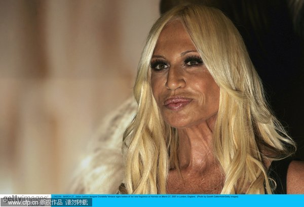 Italian fashion designer Donatella Versace at Harrods, London