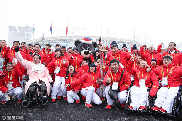 Chinese Paralympic athletes welcomed at Olympic Village in Pyeongchang
