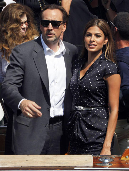 Nicolas Cage and Eva Mendes on red carpet at the 66th Venice Film Festival