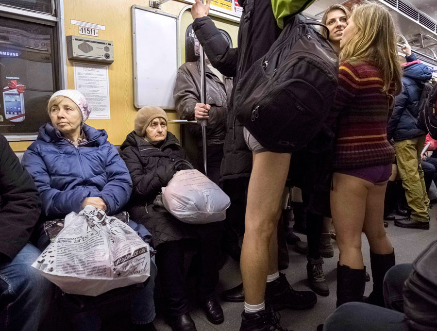 Subway riders enjoy no pants day
