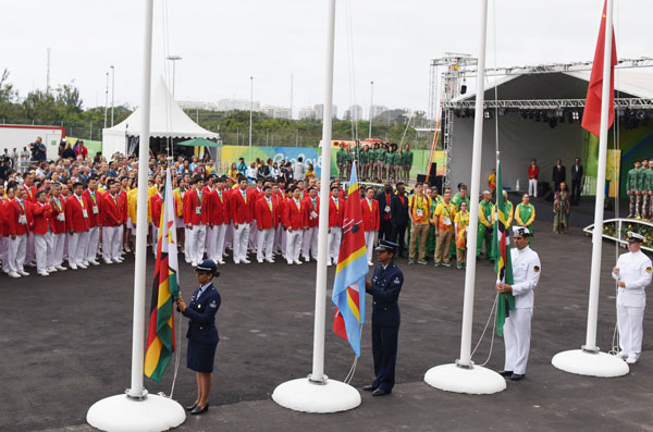 Chinese national flag raised at Rio Olympics Athletes Village