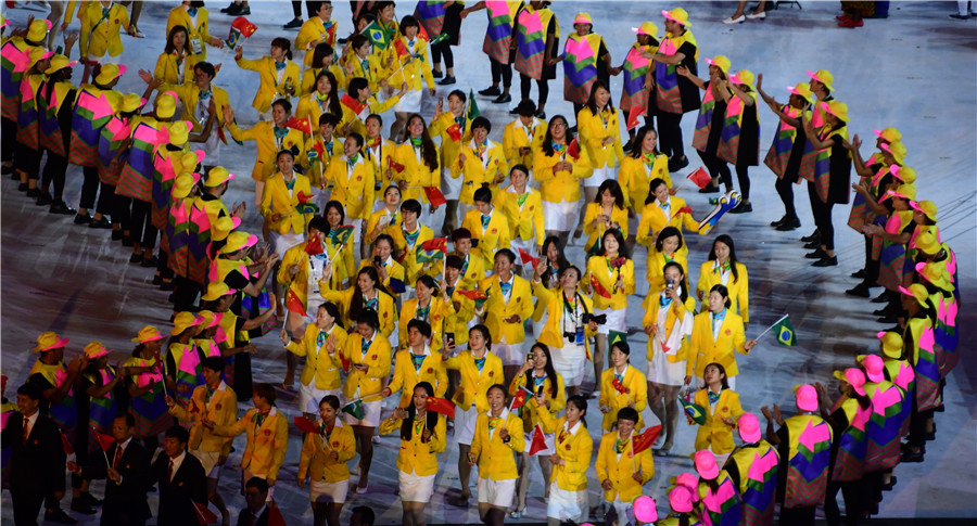 Athletes march at Olympic Opening Ceremony