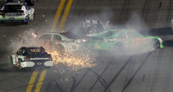 Patrick, Johnson crash early at Daytona